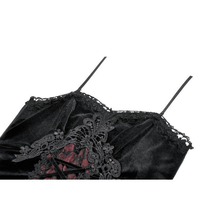 Dark in Love Women's Gothic Corset Black and Red Velvet Lace UK 8-18 - QHA UK