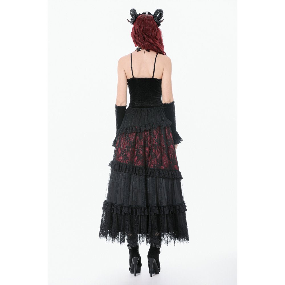 Dark in Love Women's Gothic Corset Black and Red Velvet Lace UK 8-18 - QHA UK