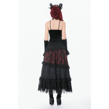 Dark in Love Women's Gothic Corset Black and Red Velvet Lace UK 8-18 - QHA UK