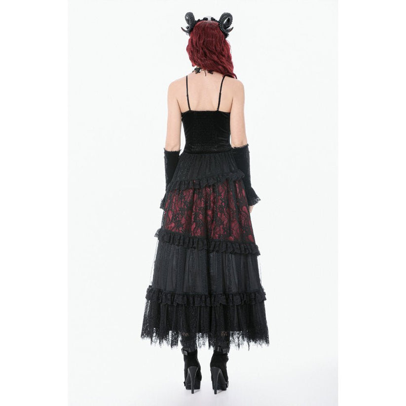 Dark in Love Women's Gothic Corset Black and Red Velvet Lace UK 8-18 - QHA UK