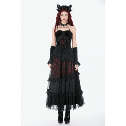 Dark in Love Women's Gothic Corset Black and Red Velvet Lace UK 8-18 - QHA UK