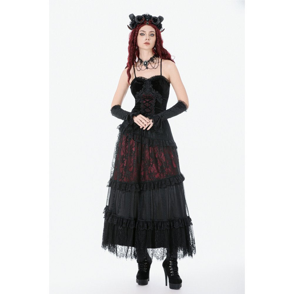 Dark in Love Women's Gothic Corset Black and Red Velvet Lace UK 8-18 - QHA UK