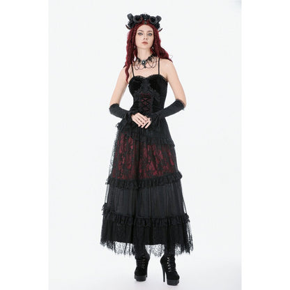 Dark in Love Women's Gothic Corset Black and Red Velvet Lace UK 8-18 - QHA UK