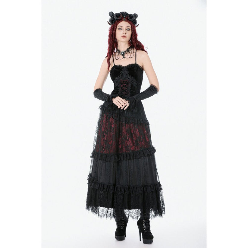 Dark in Love Women's Gothic Corset Black and Red Velvet Lace UK 8-18 - QHA UK