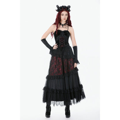 Dark in Love Women's Gothic Corset Black and Red Velvet Lace UK 8-18 - QHA UK