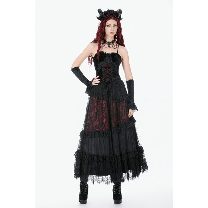 Dark in Love Women's Gothic Corset Black and Red Velvet Lace UK 8-18 - QHA UK