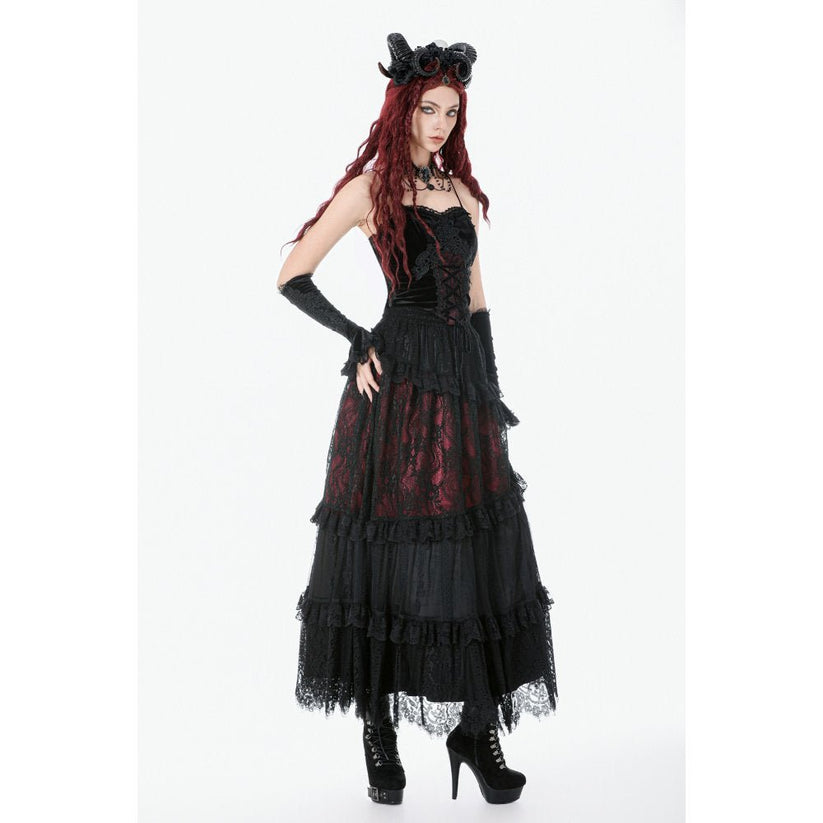 Dark in Love Women's Gothic Corset Black and Red Velvet Lace UK 8-18 - QHA UK