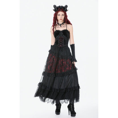 Dark in Love Women's Gothic Corset Black and Red Velvet Lace UK 8-18 - QHA UK