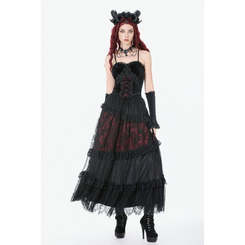Dark in Love Women's Gothic Corset Black and Red Velvet Lace UK 8-18 - QHA UK