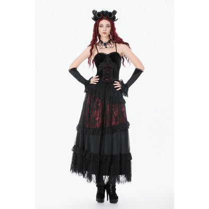 Dark in Love Women's Gothic Corset Black and Red Velvet Lace UK 8-18 - QHA UK