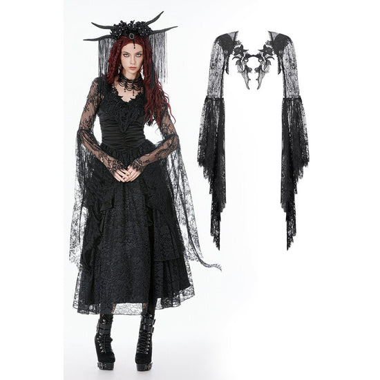 Dark in Love Gothic Cape Deep-V Lace Bell Sleeve UK 10-18 - Sleeve Detail - QHA UK