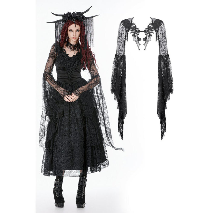 Dark in Love Gothic Cape Deep-V Lace Bell Sleeve UK 10-18 - Sleeve Detail - QHA UK