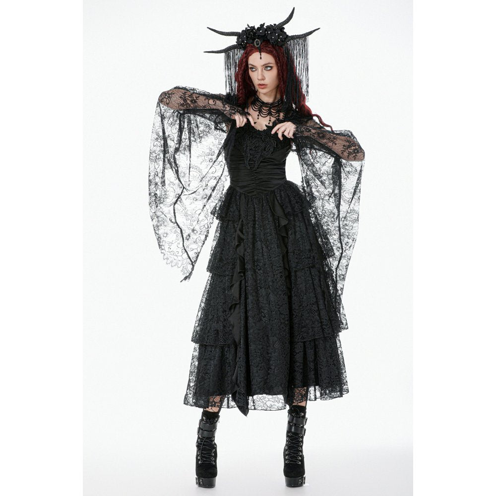 Dark in Love Gothic Cape Deep-V Lace Bell Sleeve UK 10-18 - Sleeve Detail - QHA UK
