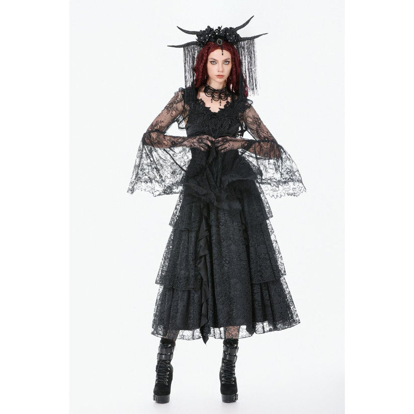 Dark in Love Gothic Cape Deep-V Lace Bell Sleeve UK 10-18 - Sleeve Detail - QHA UK