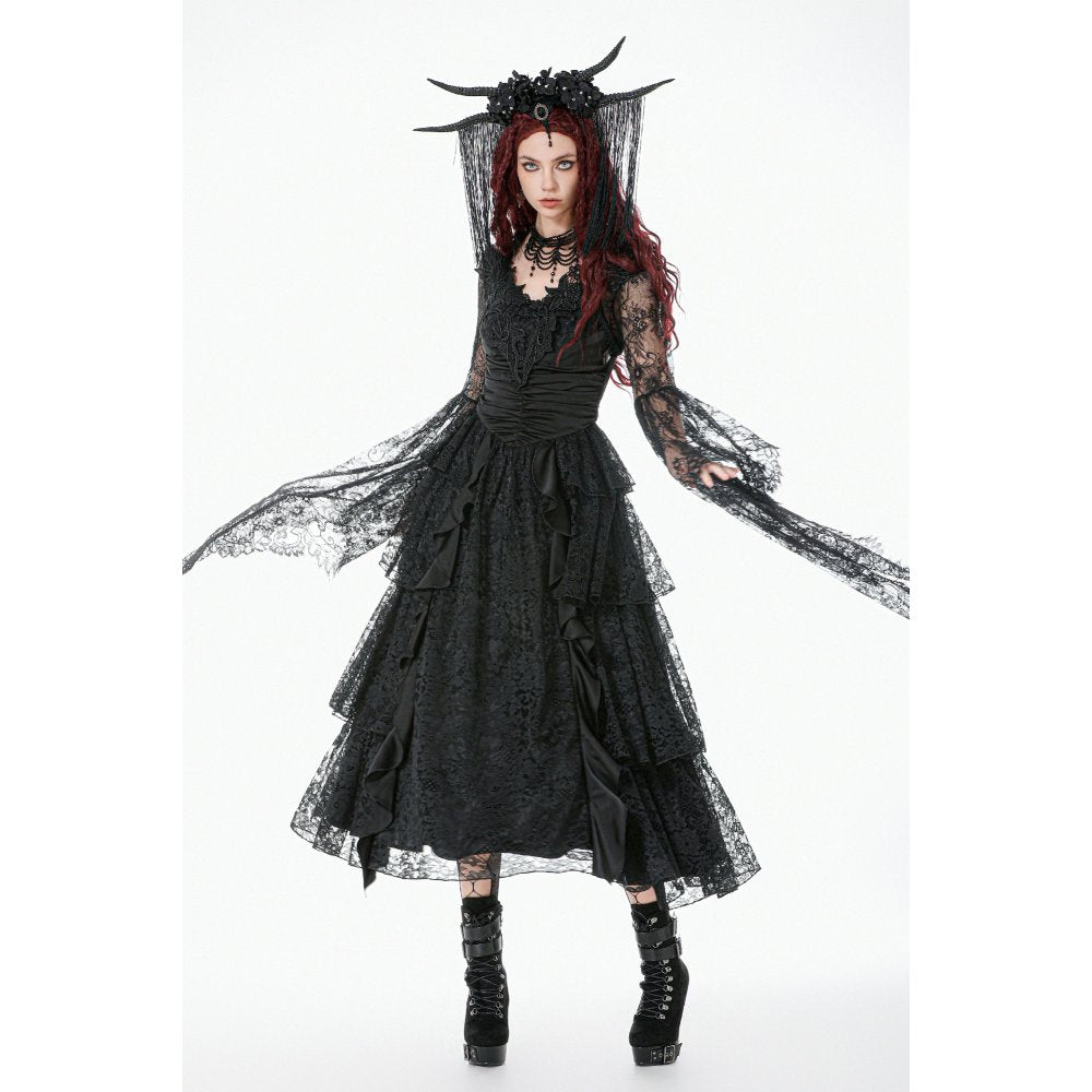 Dark in Love Gothic Cape Deep-V Lace Bell Sleeve UK 10-18 - Sleeve Detail - QHA UK