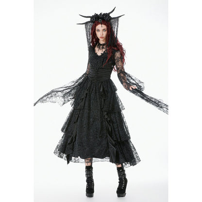 Dark in Love Gothic Cape Deep-V Lace Bell Sleeve UK 10-18 - Sleeve Detail - QHA UK