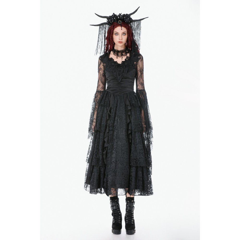 Dark in Love Gothic Cape Deep-V Lace Bell Sleeve UK 10-18 - Sleeve Detail - QHA UK