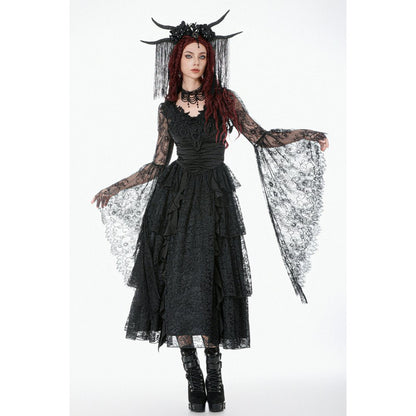 Dark in Love Gothic Cape Deep-V Lace Bell Sleeve UK 10-18 - Sleeve Detail - QHA UK