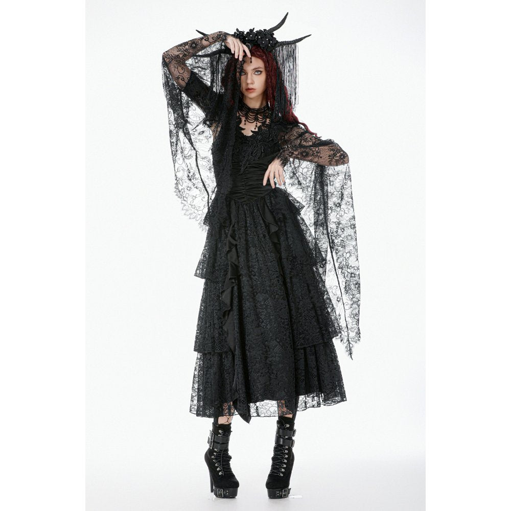 Dark in Love Gothic Cape Deep-V Lace Bell Sleeve UK 10-18 - Sleeve Detail - QHA UK