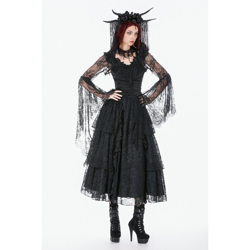 Dark in Love Gothic Cape Deep-V Lace Bell Sleeve UK 10-18 - Sleeve Detail - QHA UK