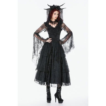 Dark in Love Gothic Cape Deep-V Lace Bell Sleeve UK 10-18 - Sleeve Detail - QHA UK