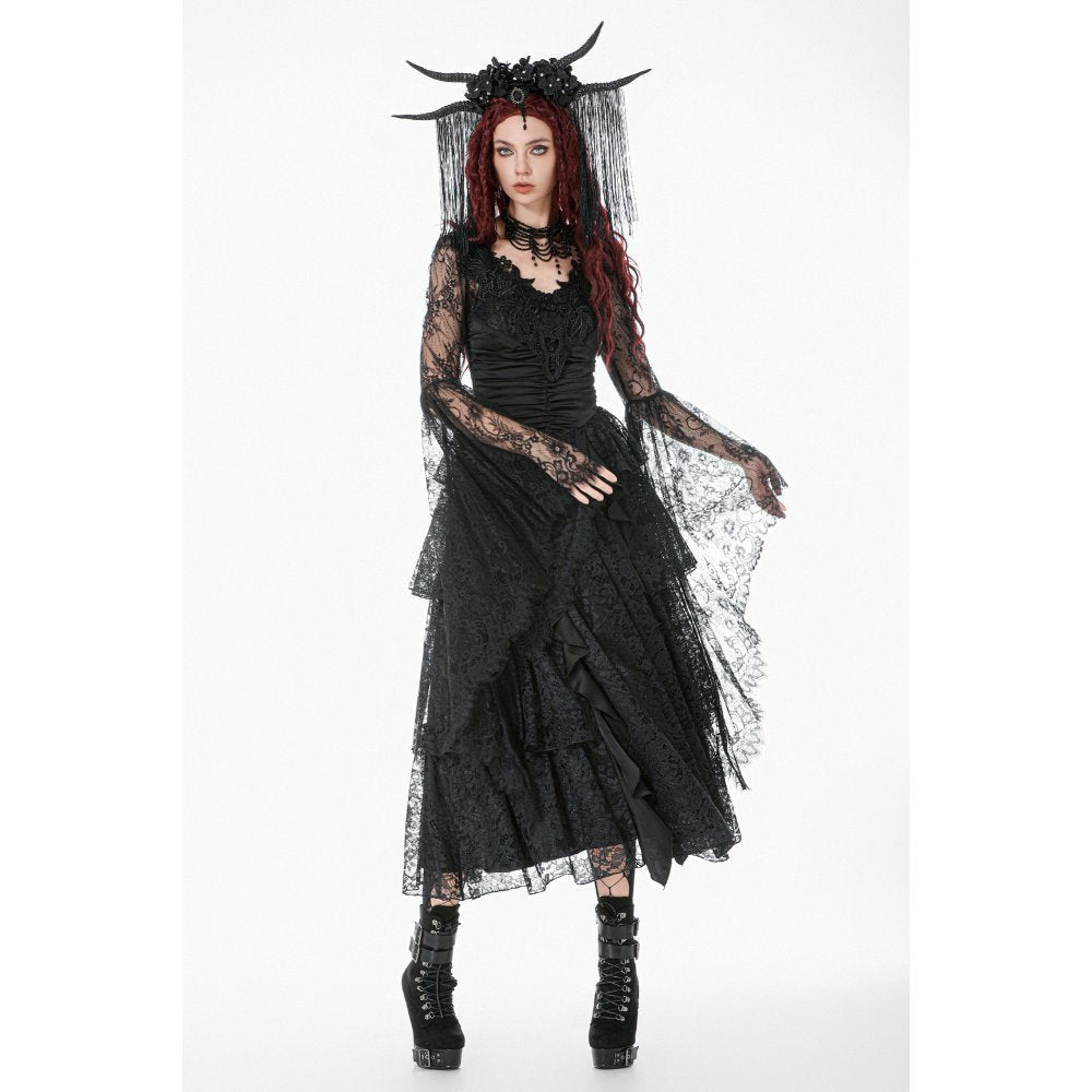 Dark in Love Gothic Cape Deep-V Lace Bell Sleeve UK 10-18 - Sleeve Detail - QHA UK
