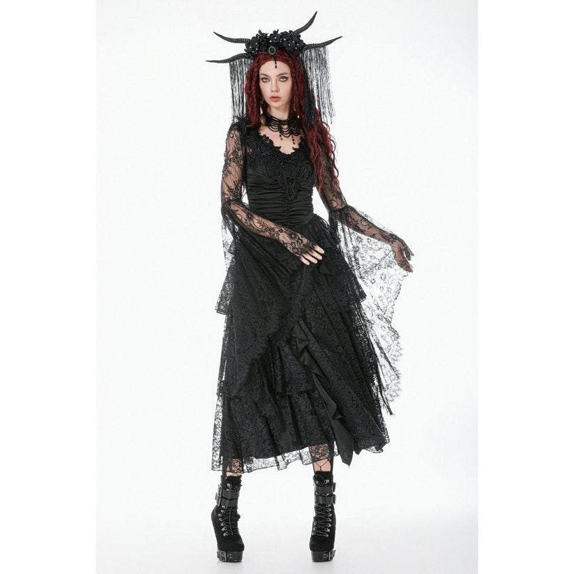 Dark in Love Gothic Cape Deep-V Lace Bell Sleeve UK 10-18 - Sleeve Detail - QHA UK