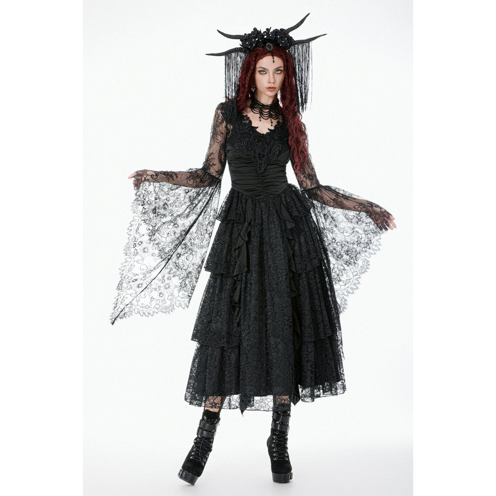 Dark in Love Gothic Cape Deep-V Lace Bell Sleeve UK 10-18 - Sleeve Detail - QHA UK