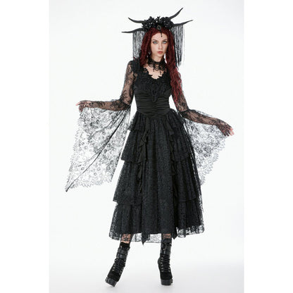 Dark in Love Gothic Cape Deep-V Lace Bell Sleeve UK 10-18 - Sleeve Detail - QHA UK