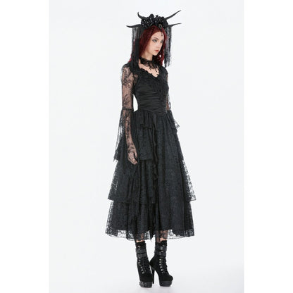 Dark in Love Gothic Cape Deep-V Lace Bell Sleeve UK 10-18 - Sleeve Detail - QHA UK