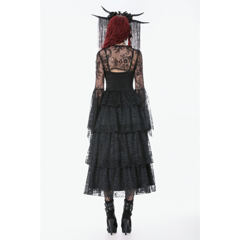 Dark in Love Gothic Cape Deep-V Lace Bell Sleeve UK 10-18 - Sleeve Detail - QHA UK