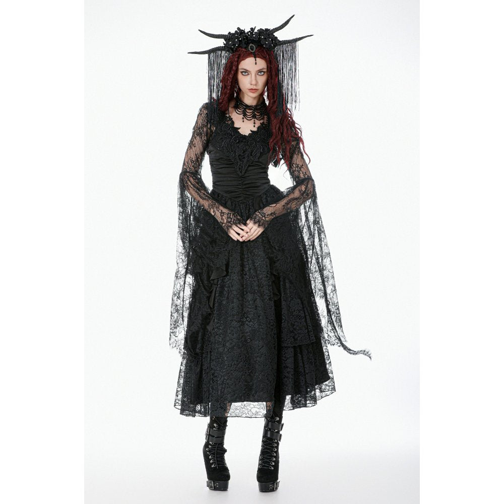 Dark in Love Gothic Cape Deep-V Lace Bell Sleeve UK 10-18 - Sleeve Detail - QHA UK