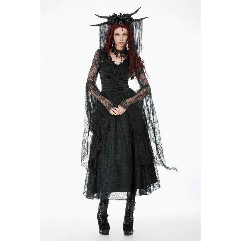 Dark in Love Gothic Cape Deep-V Lace Bell Sleeve UK 10-18 - Sleeve Detail - QHA UK