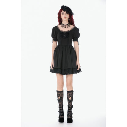 Dark in Love Gothic Dress Lace Square-Neck Puff-Sleeve UK 8-18 - Collar Detail - QHA UK