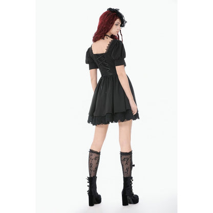 Dark in Love Gothic Dress Lace Square-Neck Puff-Sleeve UK 8-18 - Collar Detail - QHA UK