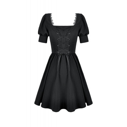 Dark in Love Gothic Dress Lace Square-Neck Puff-Sleeve UK 8-18 - Collar Detail - QHA UK