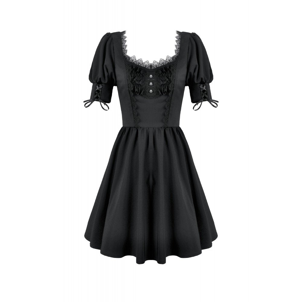Dark in Love Gothic Dress Lace Square-Neck Puff-Sleeve UK 8-18 - Collar Detail - QHA UK