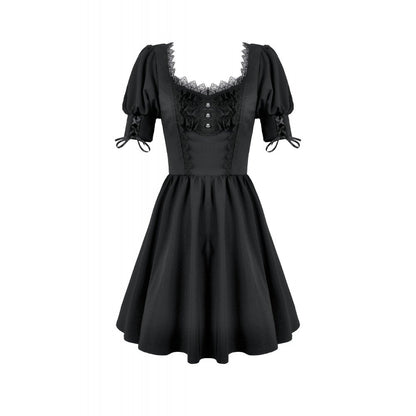 Dark in Love Gothic Dress Lace Square-Neck Puff-Sleeve UK 8-18 - Collar Detail - QHA UK