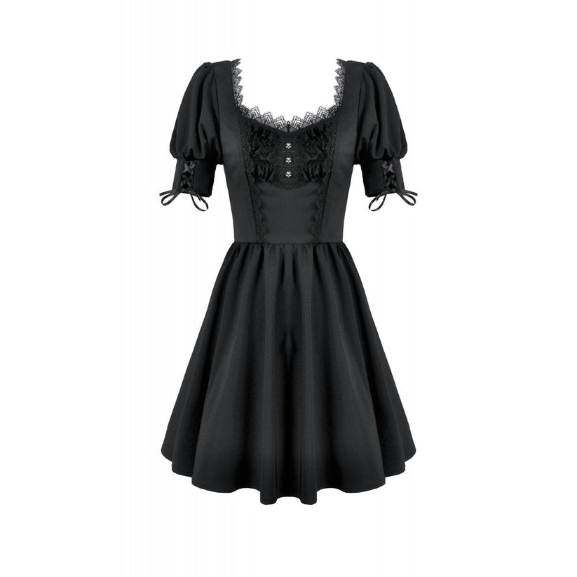 Dark in Love Gothic Dress Lace Square-Neck Puff-Sleeve UK 8-18 - Collar Detail - QHA UK