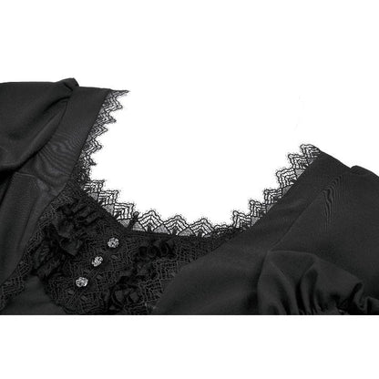 Dark in Love Gothic Dress Lace Square-Neck Puff-Sleeve UK 8-18 - Collar Detail - QHA UK