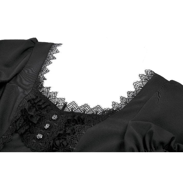 Dark in Love Gothic Dress Lace Square-Neck Puff-Sleeve UK 8-18 - Collar Detail - QHA UK