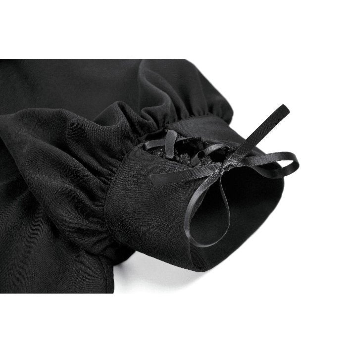 Dark in Love Gothic Dress Lace Square-Neck Puff-Sleeve UK 8-18 - Collar Detail - QHA UK