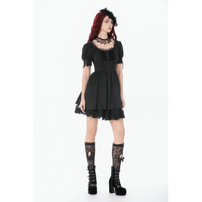 Dark in Love Gothic Dress Lace Square-Neck Puff-Sleeve UK 8-18 - Collar Detail - QHA UK