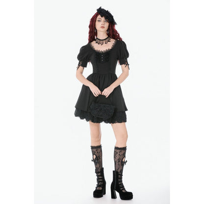 Dark in Love Gothic Dress Lace Square-Neck Puff-Sleeve UK 8-18 - Collar Detail - QHA UK