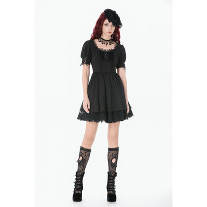 Dark in Love Gothic Dress Lace Square-Neck Puff-Sleeve UK 8-18 - Collar Detail - QHA UK