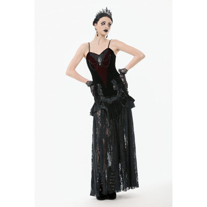 Dark in Love Gothic Maxi Skirt Lace Velvet Layered Black UK 8-22 - QHA UK