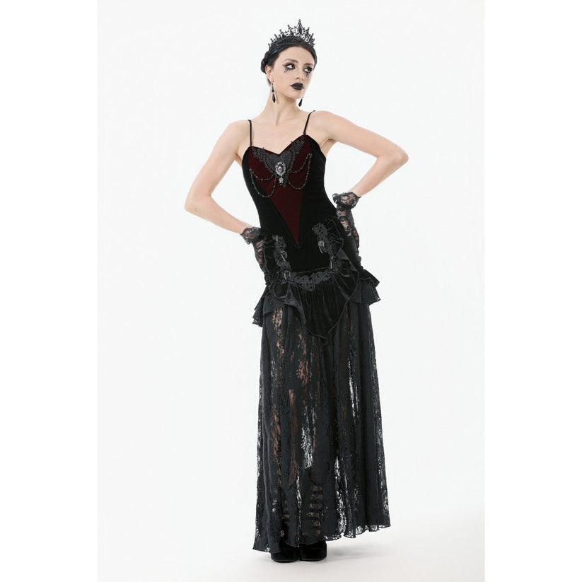 Dark in Love Gothic Maxi Skirt Lace Velvet Layered Black UK 8-22 - QHA UK