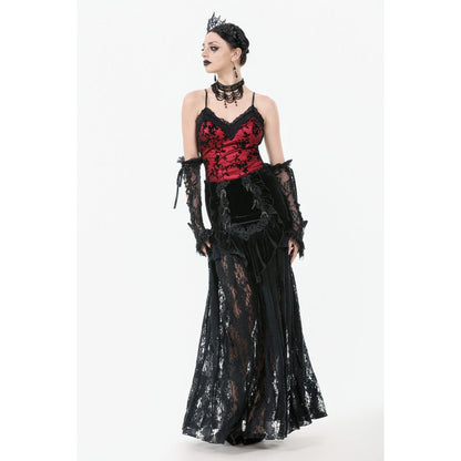 Dark in Love Gothic Maxi Skirt Lace Velvet Layered Black UK 8-22 - QHA UK