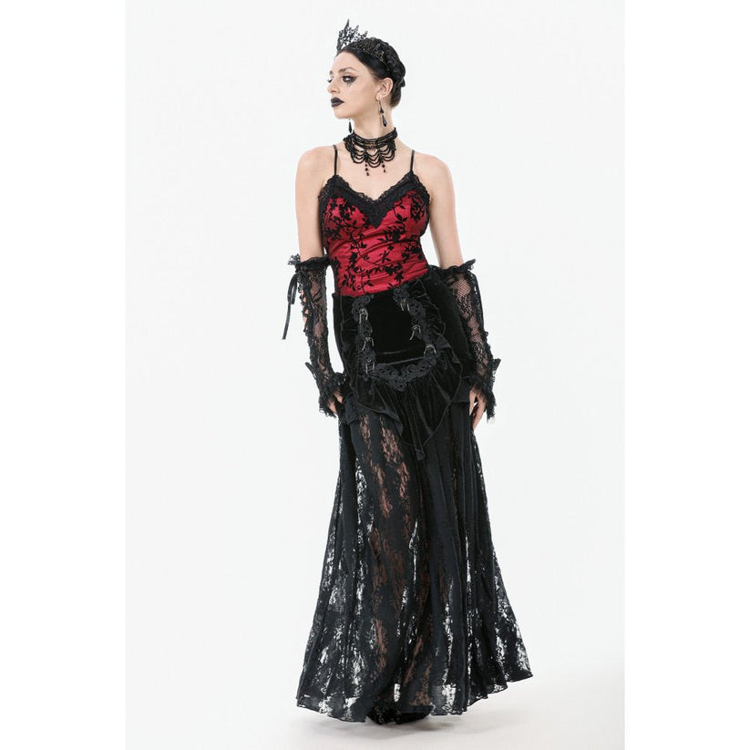 Dark in Love Gothic Maxi Skirt Lace Velvet Layered Black UK 8-22 - QHA UK