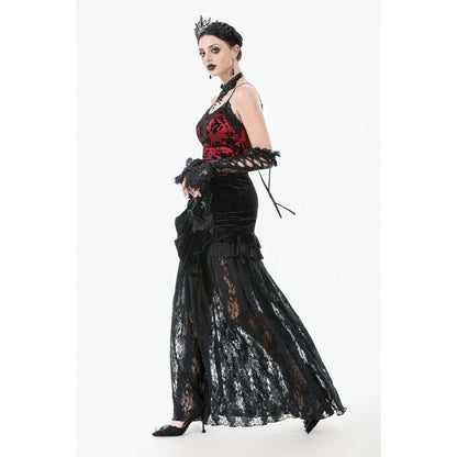 Dark in Love Gothic Maxi Skirt Lace Velvet Layered Black UK 8-22 - QHA UK